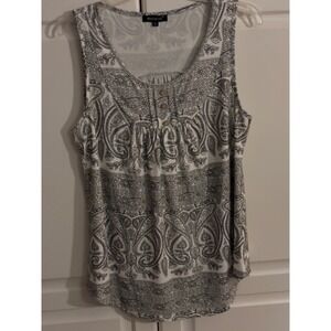 Beecarchil Womens Paisley Floral Tank Top Black White‎ Boho Sleeveless Henley L